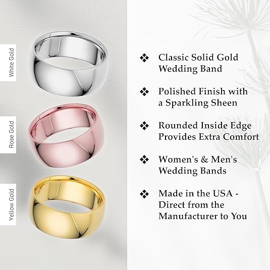8mm Solid Gold Wedding Bands for Women or Men, 10k or 14k Gold Rings, Comfort Fit Womens and Mens Wedding Ring - Premium Collection from EWB