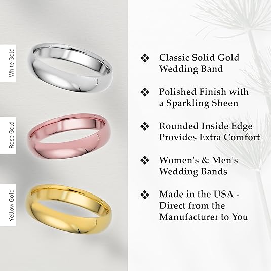 4mm Solid Gold Wedding Bands for Women or Men