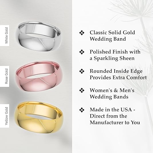 6mm Solid Gold Wedding Bands for Women or Men, 10k or 14k Gold Rings, Comfort Fit Womens and Mens Wedding Ring - Premium Collection from EWB