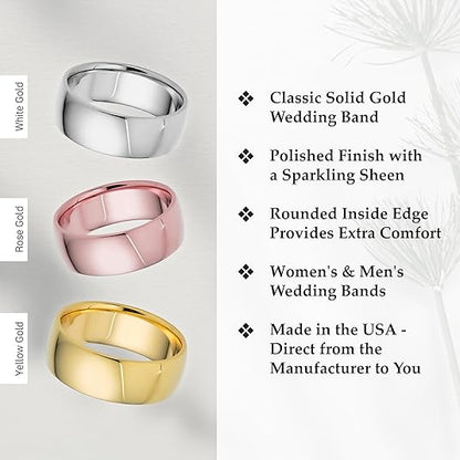 7mm Solid Gold Wedding Bands for Women or Men, 10k or 14k Gold Rings, Comfort Fit Womens and Mens Wedding Ring - Premium Collection from EWB