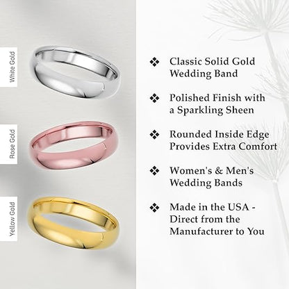 4mm Solid Gold Wedding Bands for Women or Men