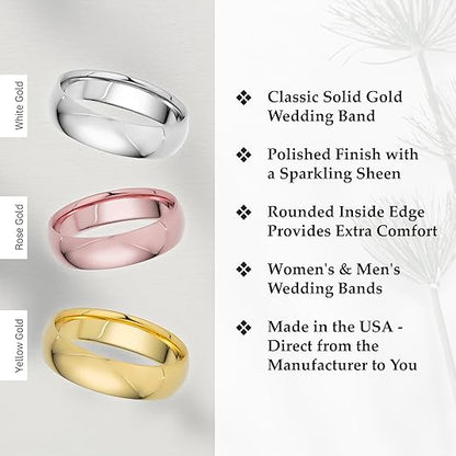 5mm Solid Gold Wedding Bands for Women or Men, 10k or 14k Gold Rings, Comfort Fit Womens and Mens Wedding Ring - Premium Collection from EWB